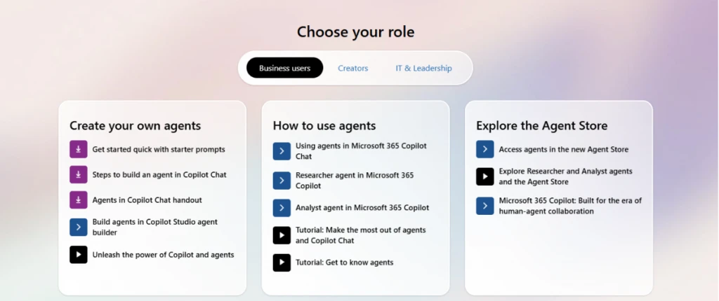 Screenshot of Copilot Studio screen where you can connect multiple agents from a grid of icons