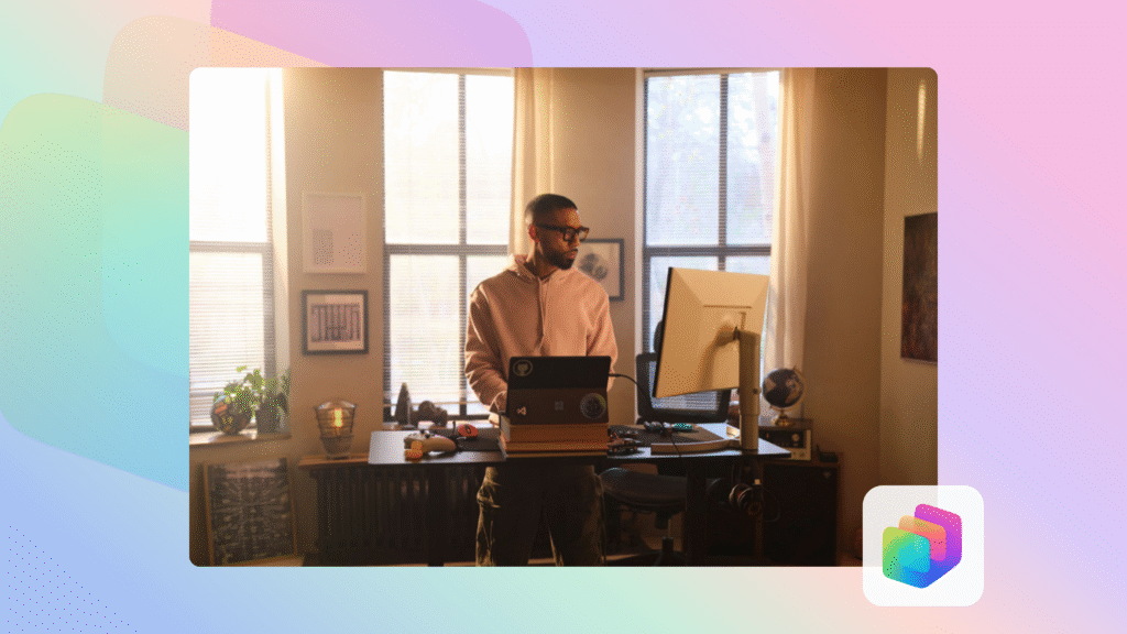 A decorative image of a developer working on a project