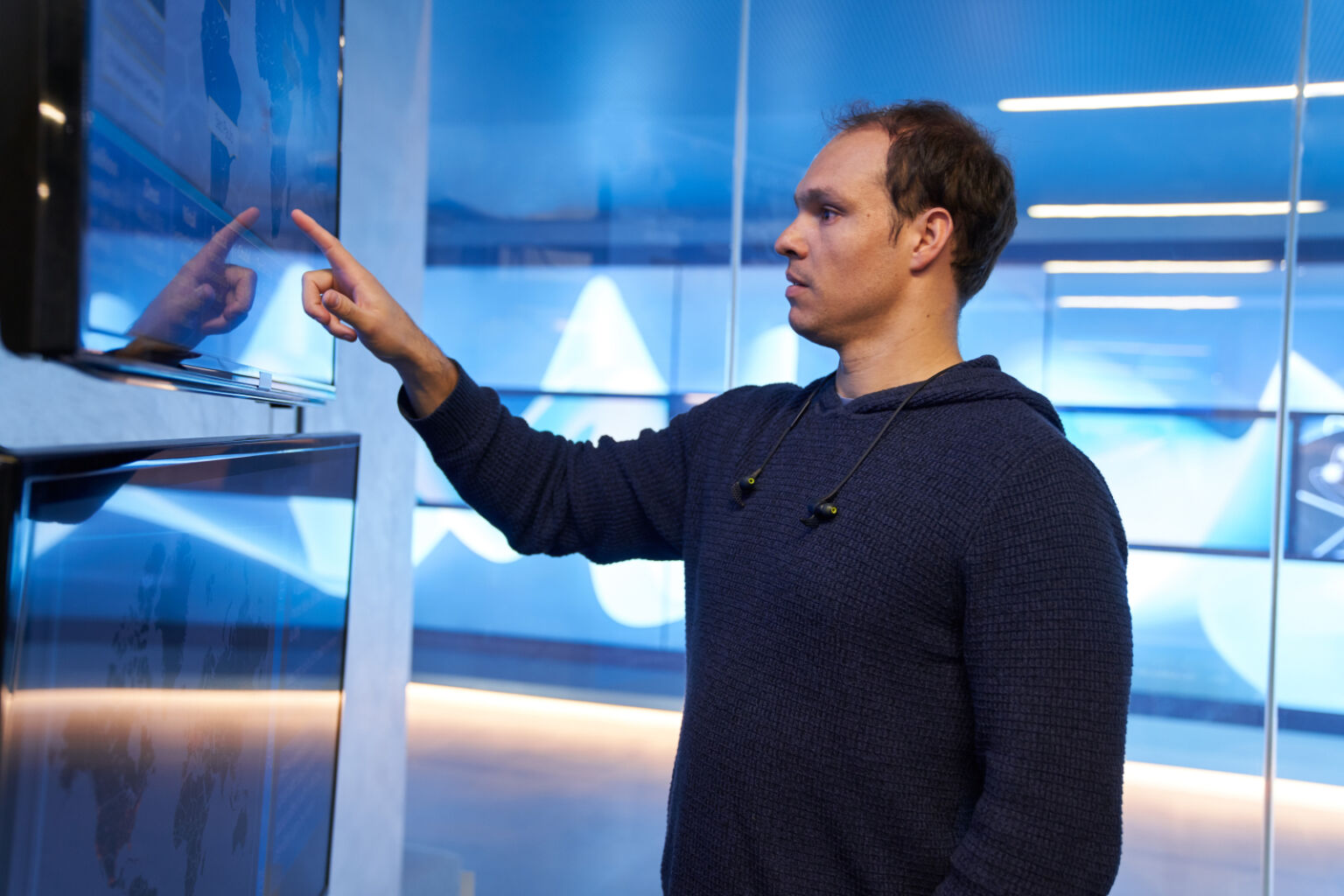 person using touch screen
