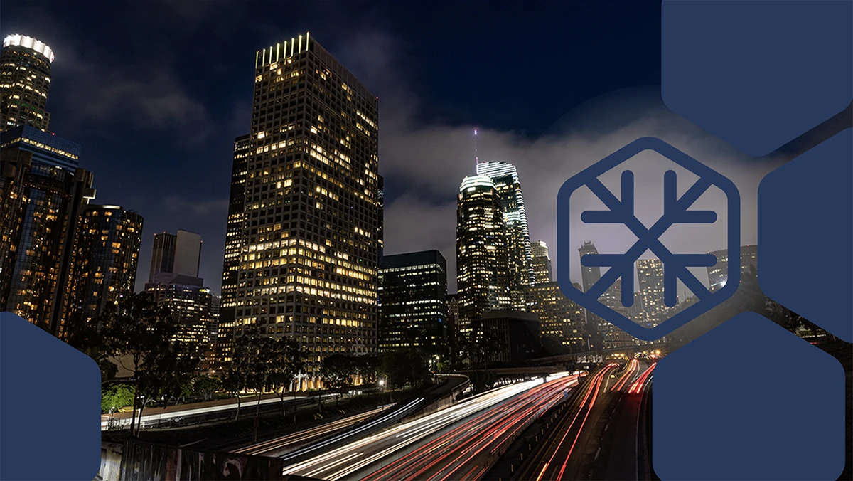 A city skyline at night