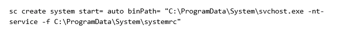 Screenshot of a command for persistence via a system service