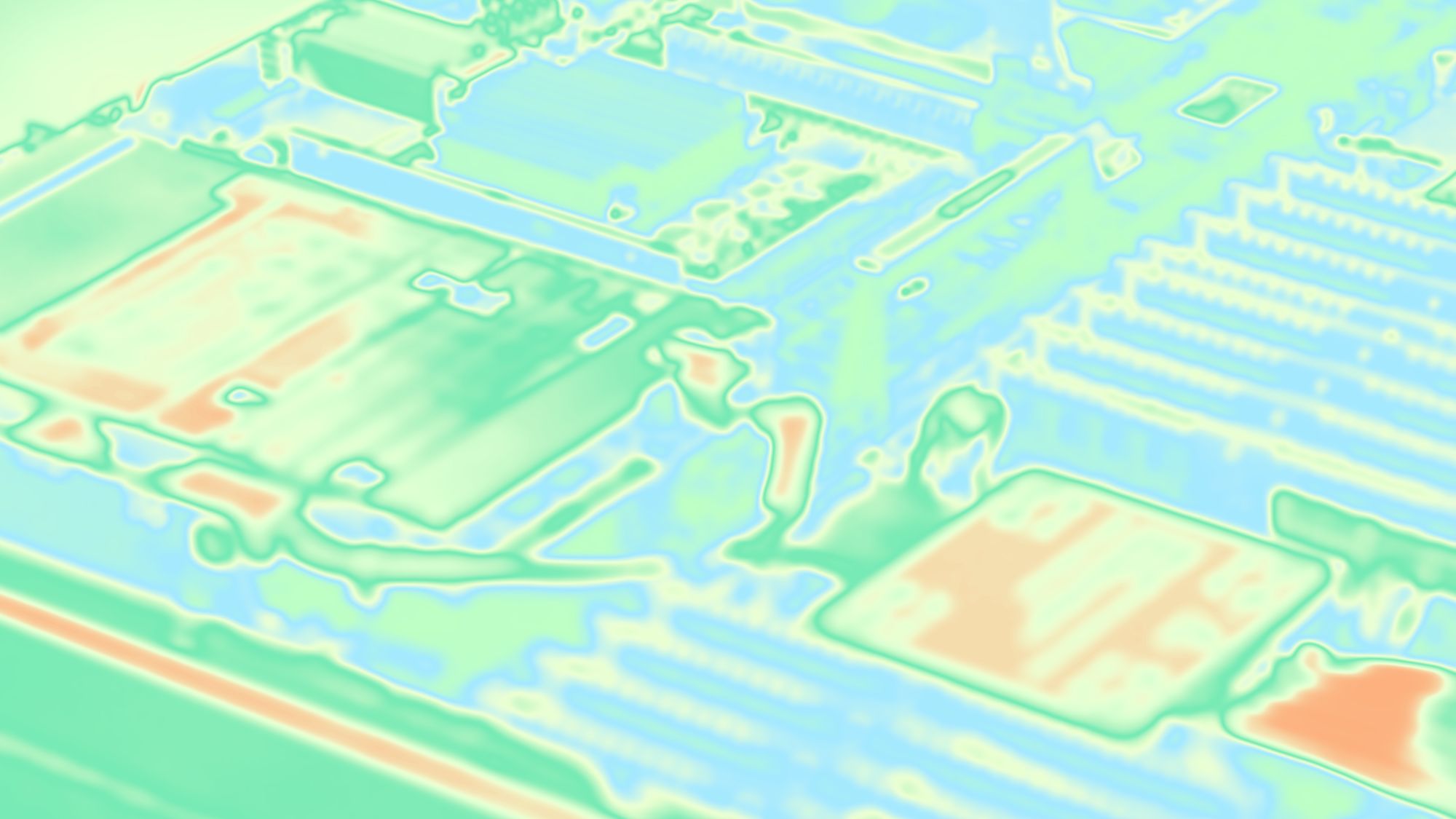 A green and blue scan over a motherboard.